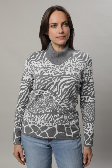Gollehaug Pullover mit spitz zulaufendem Rollkragen und Jacquardmuster