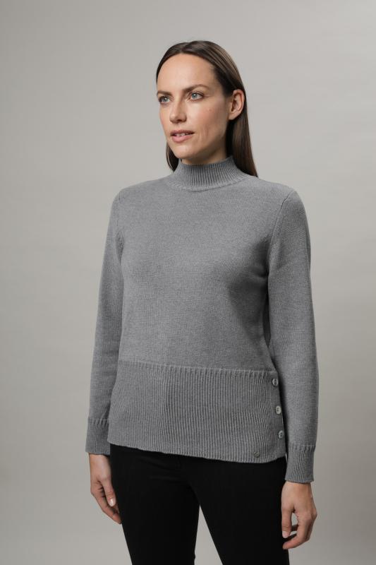 Gollehaug Pullover mit Kelchkragen und Knopfblende