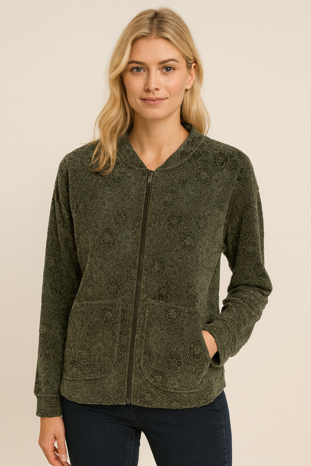 Freequent Zip Jacke Olive Bloom