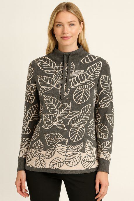 Bella Donna Pullover Leaf Grau-Rosa