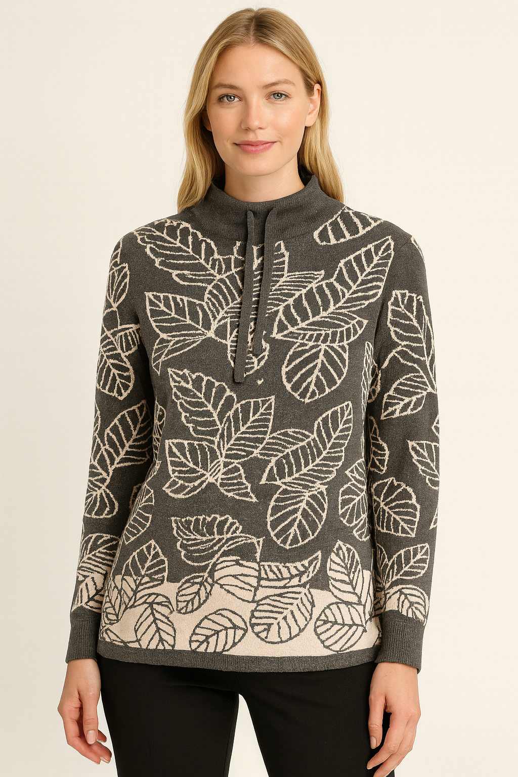 Bella Donna Pullover Leaf Grau-Rosa